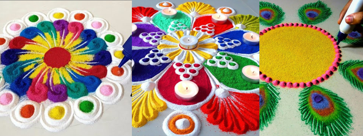 Easy rangoli designs for sarswati puja - चूड़ी और चमच्च से बनाये सरस्वतीपूजा के लिये आसान सा डिजाइन